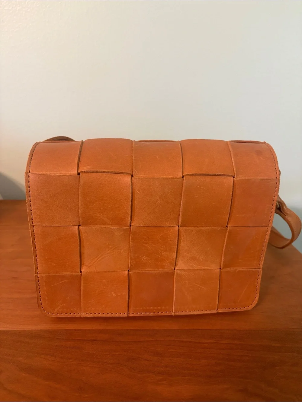 Parker Clay Woven Leather Crossbody Bag - Tan